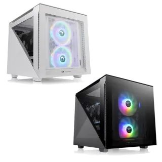 【Thermaltake 曜越】艾坦 Divider 200 TG 橫躺式小型強化玻璃機殼 黑色/雪白版(CA-1V1-00SXWN-00)