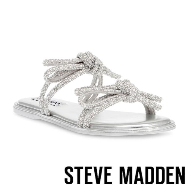 【steve madden】BORA BORA 閃鑽綁結平底涼拖鞋(銀色)