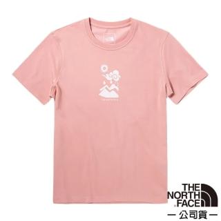 【The North Face】女款 胸前印花圓領短袖.亞洲版型.休閒衫.運動上衣(5AYG-0LA 粉色)