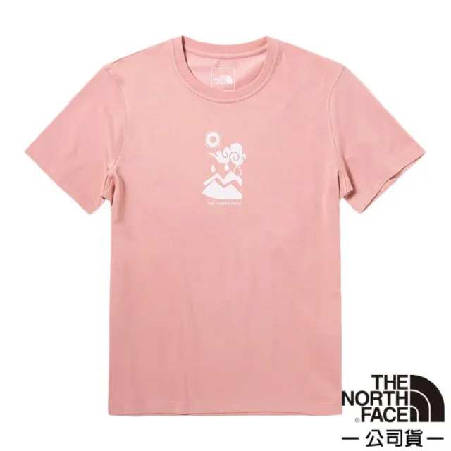 【The North Face】女款 胸前印花圓領短袖.亞洲版型.休閒衫.運動上衣(5AYG-0LA 粉色)