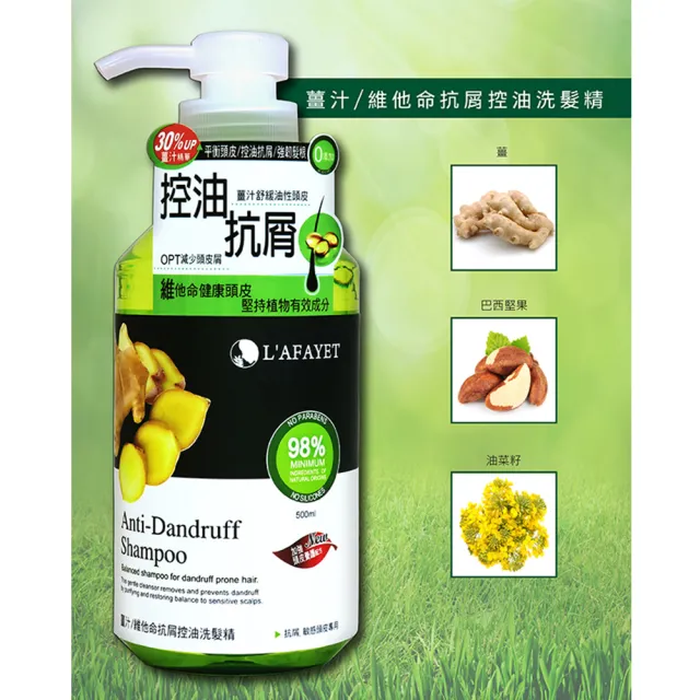 【L’AFAYET 然雅】洗髮精500mlx3入(薑汁維他命抗屑/蕁麻瓜拿納蓬鬆/洋甘菊頭皮淨化/B群髮根強健)