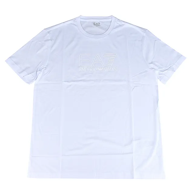 【EMPORIO ARMANI】經典白字LOGO男款短袖T恤(白)
