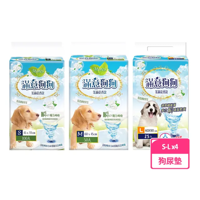 【MORES 摩爾思】滿意狗狗寵物尿墊 四包組(尿布墊 S/M/L 多種尺寸選擇)