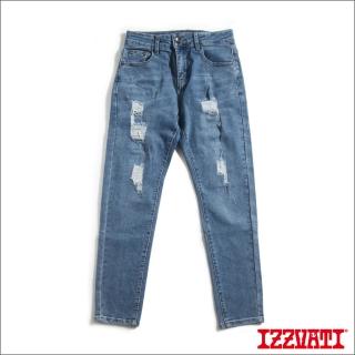 【IZZVATI】補丁破壞牛仔褲-藍(街頭時尚的雅痞單品)
