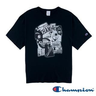 【Champion】官方直營-拼接影像印花短袖TEE上衣-男(黑色)