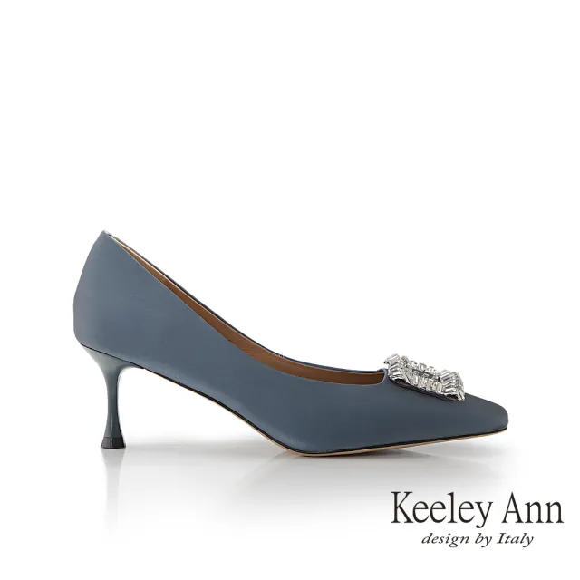 【Keeley Ann】高級絲綢方鑽高跟鞋(藍色375647160-Ann系列)