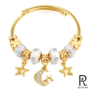【RJ New York】星月吊墜絲圈鈦鋼可調式開口手環(金色)
