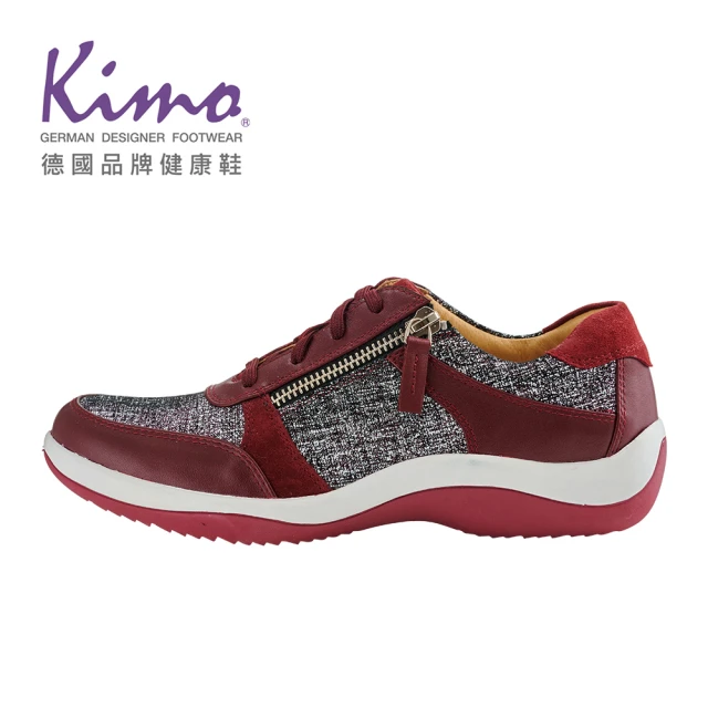 【Kimo】拉鍊綁帶網紋真皮休閒鞋 女鞋(復古紅 KBCWF122157)
