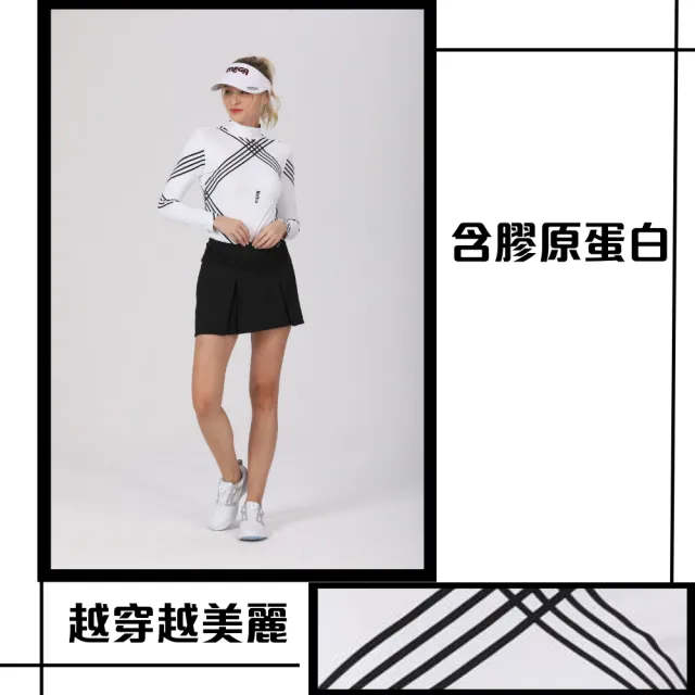 【Mega coouv】女款 英倫條紋 高爾夫 冰感防曬機能衣(涼感衣 滑衣 機能服 高爾夫)
