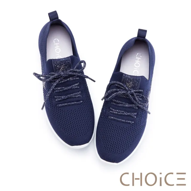 【CHOiCE】飛織星星燙鑽綁帶厚底休閒鞋(藍色)