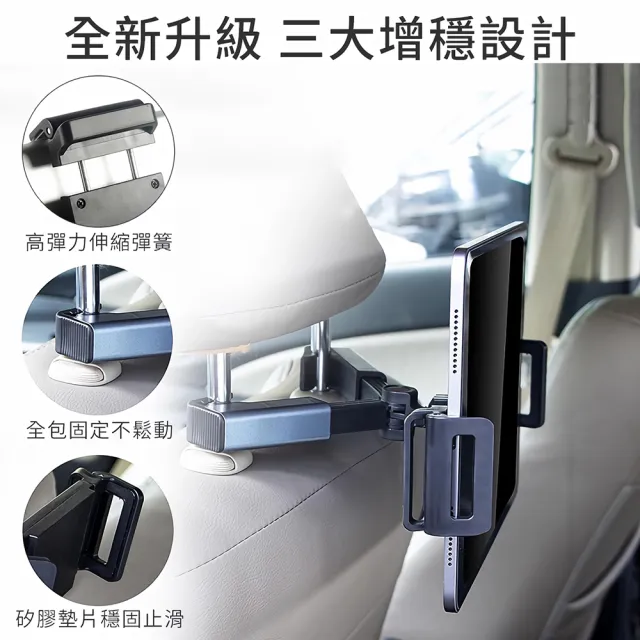 【VESANY】雙臂伸縮 360度超穩固後座平板支架 汽車用後排頭枕椅背iPad手機架 Switch通用 摺疊隱藏車架