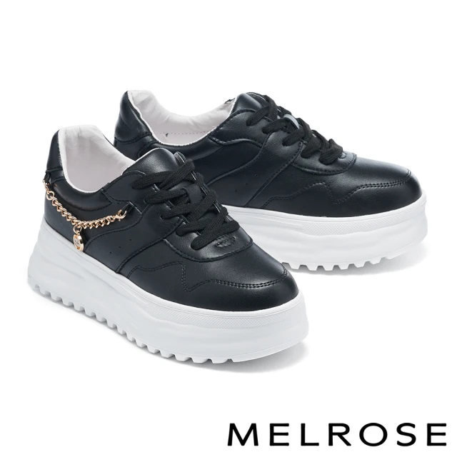 MELROSE 美樂斯 簡約日常水鑽條彈性鞋帶牛皮QQ厚底休