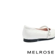 【MELROSE】美樂斯 別致優雅晶鑽條帶異材質方頭Q軟娃娃低跟鞋(白)