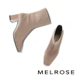 【MELROSE】美樂斯 極簡時髦純色飛織布方頭高跟短靴(杏)