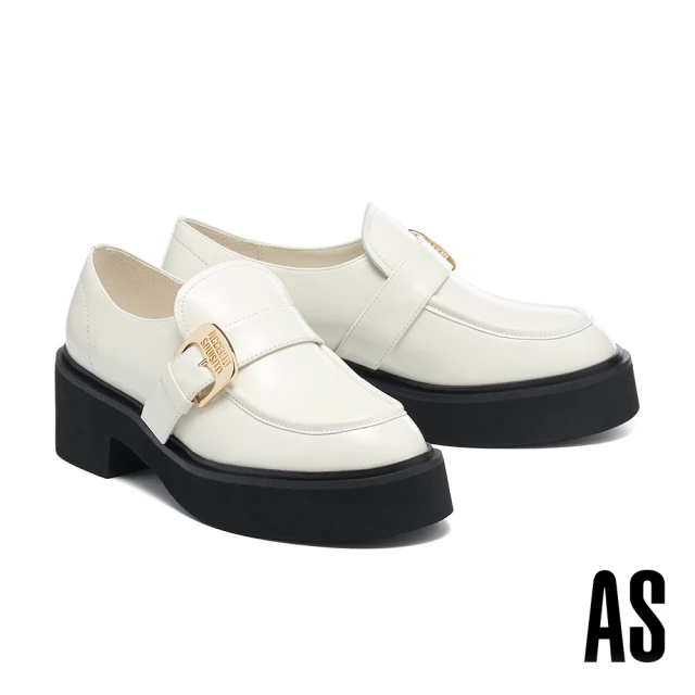 AS 集團 率性優雅鉚釘造型寬帶羊皮厚底涼鞋(白)好評推薦