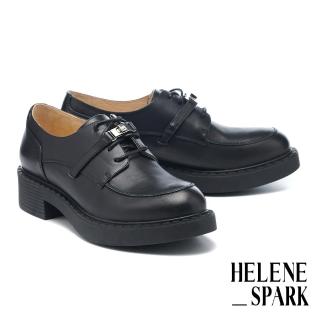 【HELENE SPARK】復古紳士金屬鎖釦全真皮綁帶厚底鞋(黑)