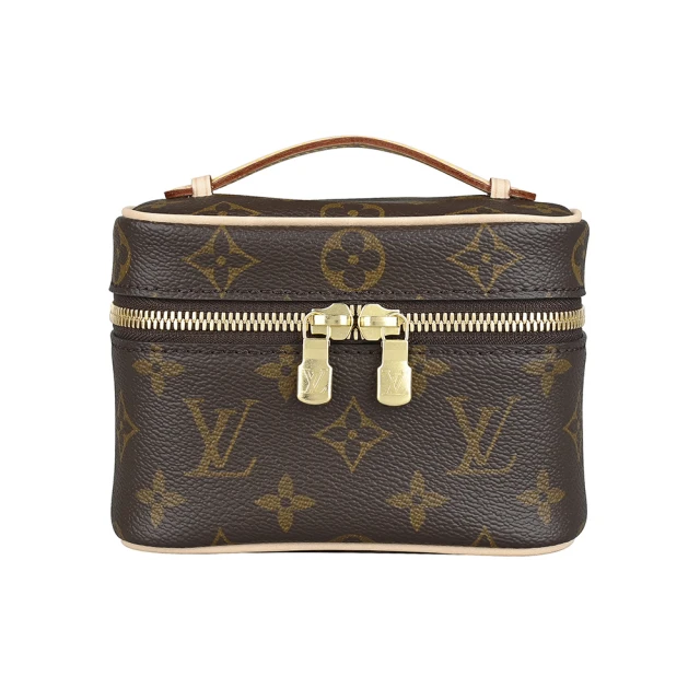 Louis Vuitton 路易威登 LV Nice Nano印花紋LOGO Monogram帆布雙拉鍊頭手提化妝箱(迷你/棕褐)