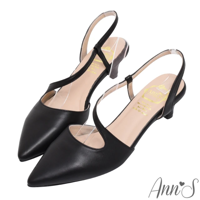 Ann’SAnn’S 高訂綿羊皮-性感腳背曲線後拉帶低跟尖頭鞋5cm(黑)