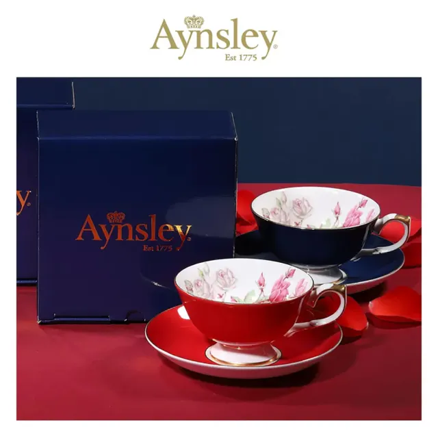 【英國Aynsley】組合優惠價｜紅玫瑰系列 骨瓷雅典色釉杯盤+餐盤組 6色任選 喬遷禮 入厝禮 母親節