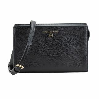 【Michael Kors】新款LOGO荔枝紋皮革美型輕巧斜揹包(黑)