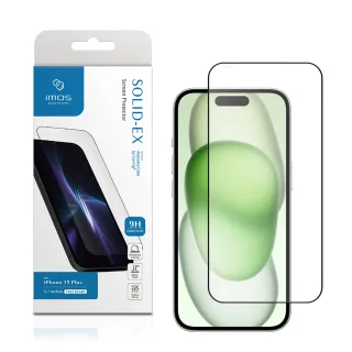【iMos】iPhone 15 Plus 6.7吋 9H康寧滿版黑邊玻璃螢幕保護貼(AGbc)