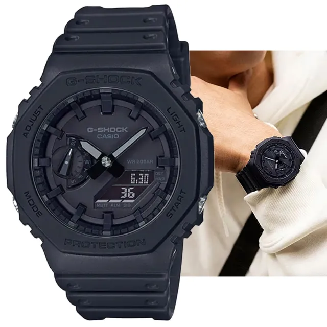 CASIO 卡西歐】G-SHOCK 農家橡樹八角雙顯電子錶-極致黑(GA-2100-1A1