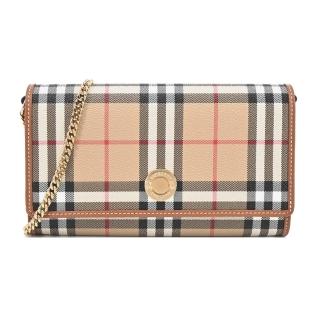 【BURBERRY 巴寶莉】經典格紋金字LOGO翻蓋斜背包(卡其)