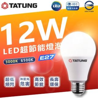 【TATUNG 大同】4入組 12W LED燈泡 省電燈泡 E27燈頭(6500K白光/3000K黃光)