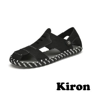 【Kiron】皮面涼鞋 沙灘涼鞋/百搭休閒個性皮面沙灘涼鞋-男鞋(黑)