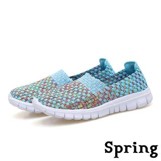 【SPRING】輕量休閒鞋 厚底休閒鞋/繽紛彩色飛織舒適輕量厚底休閒鞋(藍)