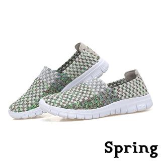 【SPRING】輕量休閒鞋 厚底休閒鞋/繽紛彩色飛織舒適輕量厚底休閒鞋(綠)