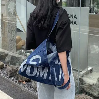 【MoonDy】包包 托特包 單肩包 手提袋 購物袋 牛仔包 藍色包包 大包包 大容量包包 韓國包包 大容量托特包
