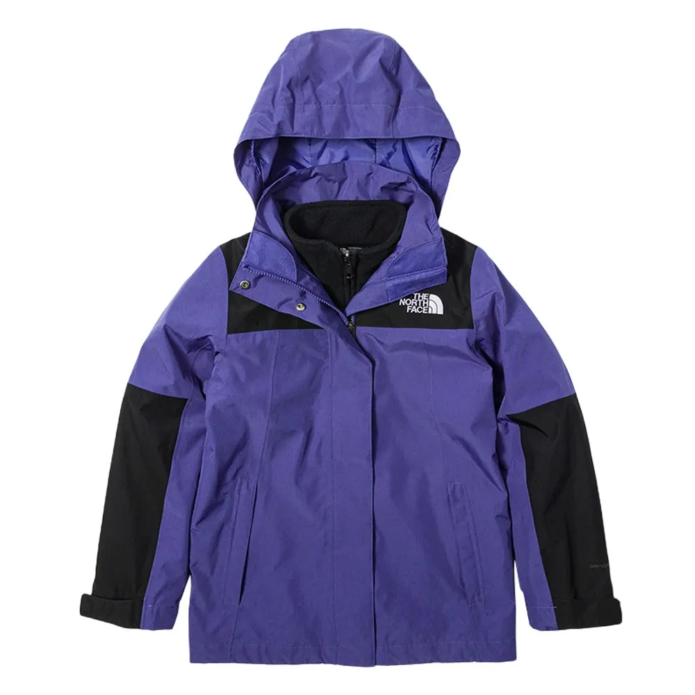 【The North Face 官方旗艦】北面兒童藍紫色DryVent防水透氣保暖連帽三合一外套｜81RSKMI