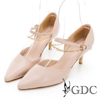 【GDC】宴會妖精尖頭金釦經典真皮中跟鞋-裸色(311024-09)