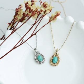 【日本MELODY ACCESSORY】日本製優雅浪漫綠松石吊墜土耳其石垂墜項鍊 維多利亞風日式輕珠寶 附延長鏈(銀色)