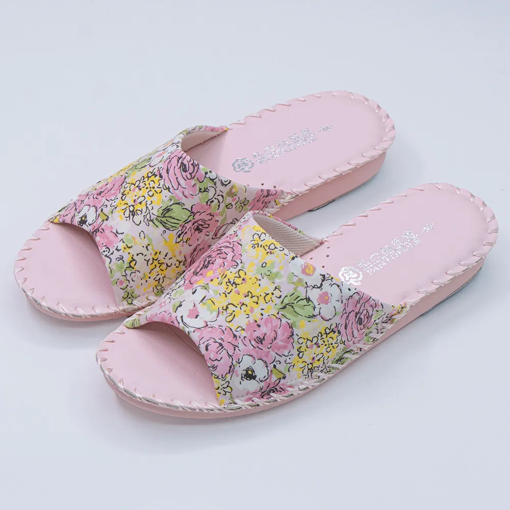 【PANSY】花卉 女士手工製作 防滑舒適柔軟皮革室內拖鞋  室內鞋 拖鞋 防滑拖鞋(粉色 8690)