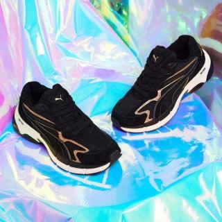 【PUMA】運動鞋 慢跑鞋 跑鞋 休閒鞋 女鞋 Teveris Nitro Metallic 黑色 麂皮(39686302)