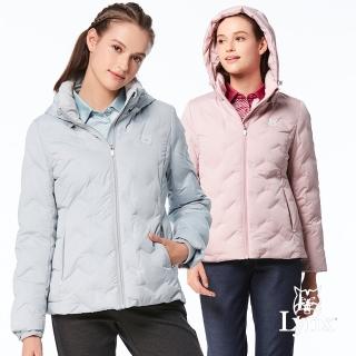 【Lynx Golf】女款保暖舒適羽絨壓紋設計後腰矽膠標造型隱形拉鍊口袋長袖可拆式連帽外套(二色)