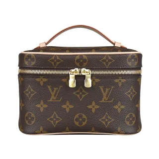 【Louis Vuitton 路易威登】LV Nice Mini經典LOGO Monogram帆布雙拉鍊頭手提化妝箱(棕褐)