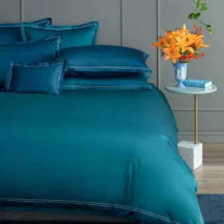 【WEDGWOOD】500織長纖棉Solid Color簡約系列星點繡款 被枕被套組-雲杉綠(加大)