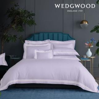 【WEDGWOOD】400織長纖棉璀璨流光蕾絲 被套枕套三件組-紫霧色(雙人)