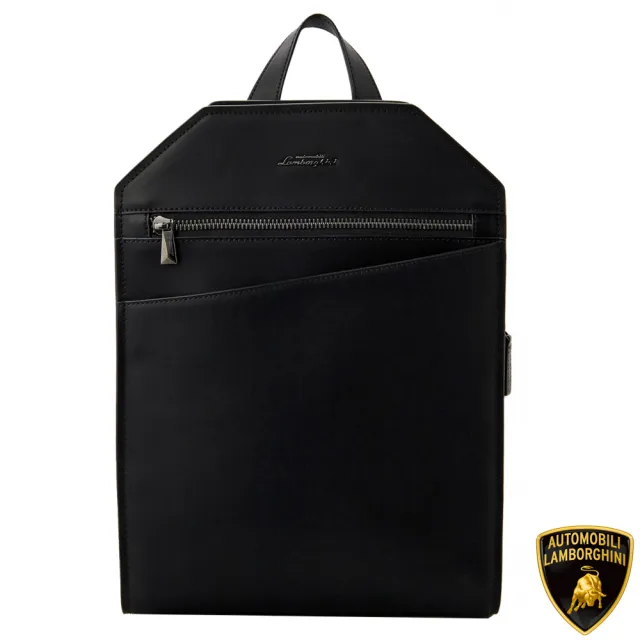 【Automobili Lamborghini】真皮 藍寶堅尼 義大利頂級小牛皮後背包 0280M(真皮包包 黑色)