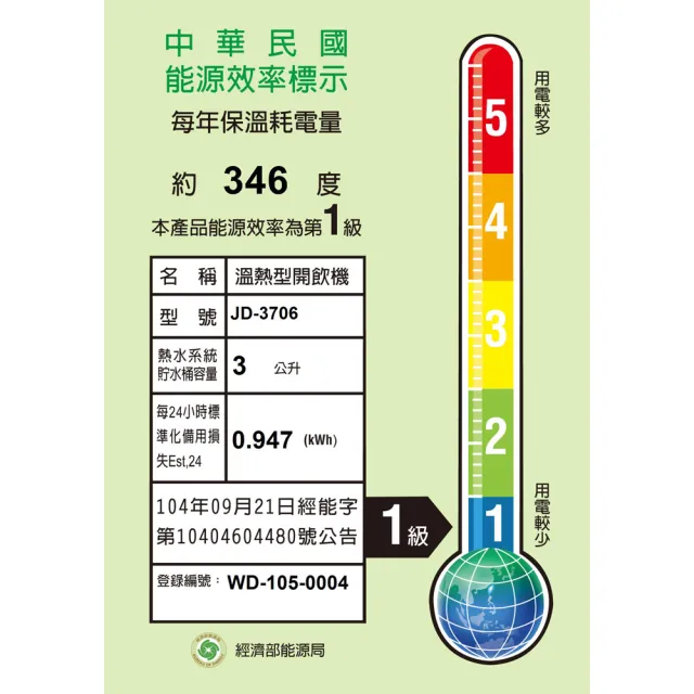 【晶工牌】10.5L 省電奇機光控智慧溫熱全自動開飲機(JD-3706)