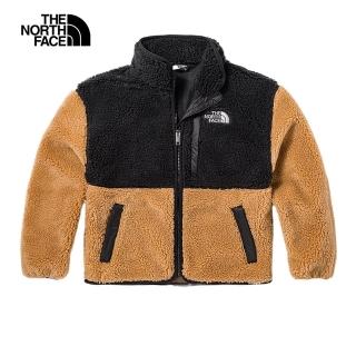 【The North Face 官方旗艦】北面兒童黑棕拼接舒適保暖立領抓絨外套｜8748KOM