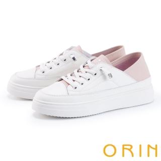 【ORIN】輕甜色系兩穿牛皮厚底休閒鞋(白+粉)
