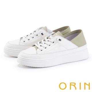 【ORIN】輕甜色系兩穿牛皮厚底休閒鞋(白+綠)