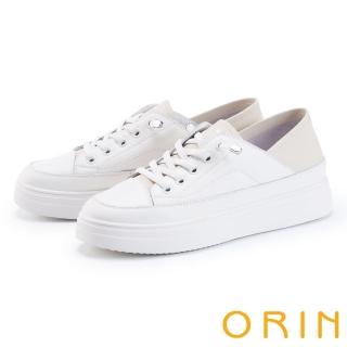 【ORIN】輕甜色系兩穿牛皮厚底休閒鞋(白+杏)