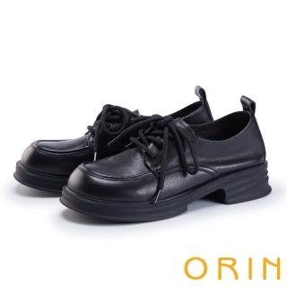 【ORIN】霧感牛皮綁帶低跟樂福鞋(黑色)