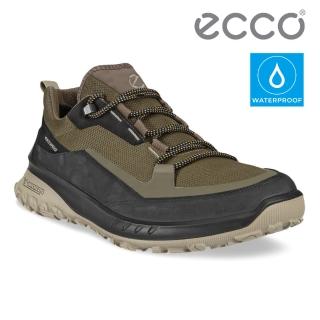 【ecco】ULT-TRN M 途真皮摩登運動鞋 男鞋(黑色/軍綠色 82425456665)