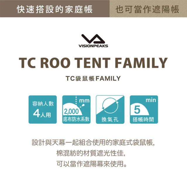 【VISIONPEAKS】TC袋鼠帳Family(帳篷 袋鼠帳 家庭帳 四季帳VP160101K02)